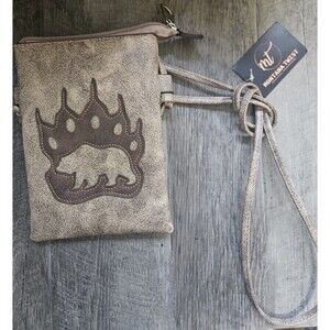 Montana Twist PU Leather Coffee Laser-Engraved Bear Paw Crossbody Phone Bag